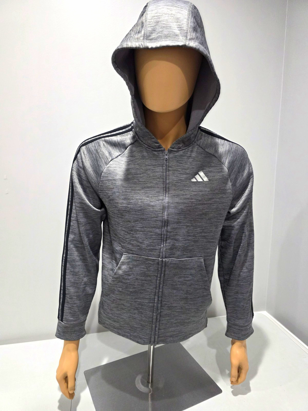 adidas Mens XL Gray Full Zip Fleece Hoodie Hooded Pockets Regular Fit